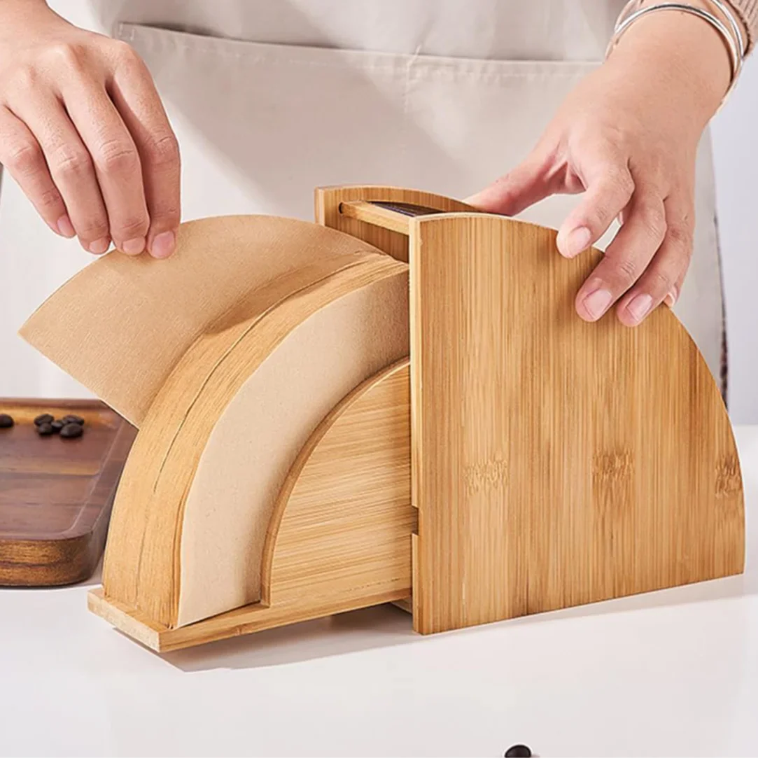 Suporte de Filtro de Café em Bambu para Organização de Cozinha Lenogue