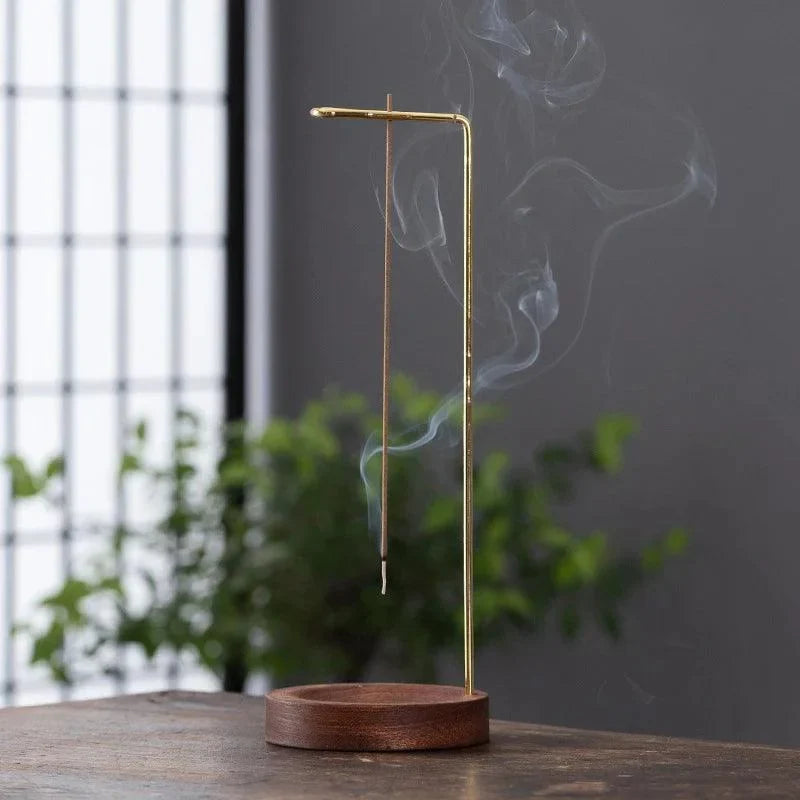 Suporte de Incenso Invertido de Madeira e Metal para Aromaterapia Lenogue