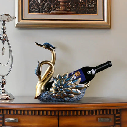 Suporte para Garrafa de Vinho em Resina Design Cisne Lenogue