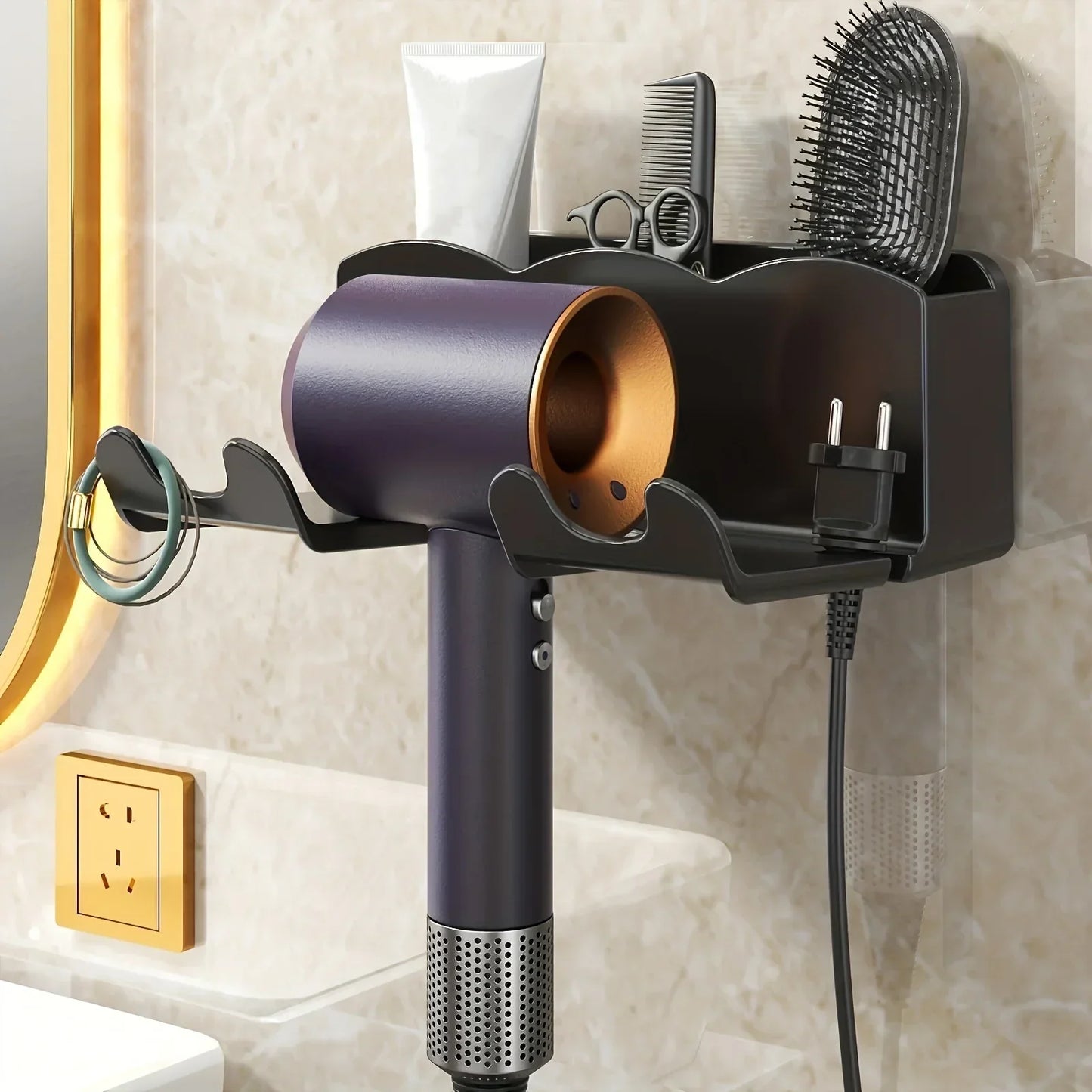 Suporte para Secador de Cabelo sem Perfuração Fixação Adesiva Lenogue