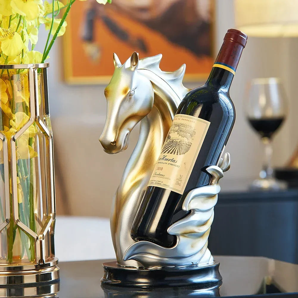 Suporte para Vinho Cavalo Decorativo em Resina de Luxo Lenogue