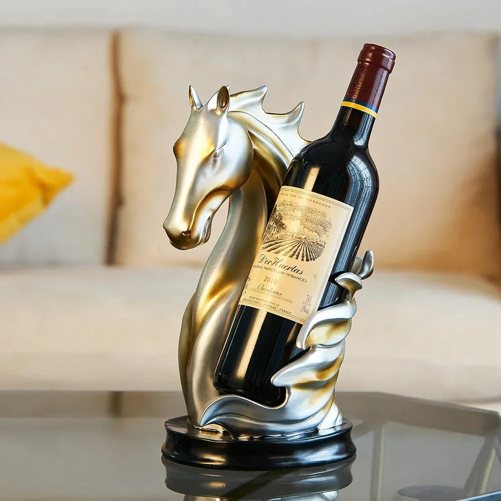 Suporte para Vinho Cavalo Decorativo em Resina de Luxo Lenogue